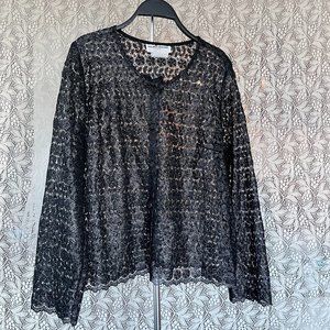 Vintage 90s Y2K Velika Designs Black Lace Button Up Top Made in Canada Size 12